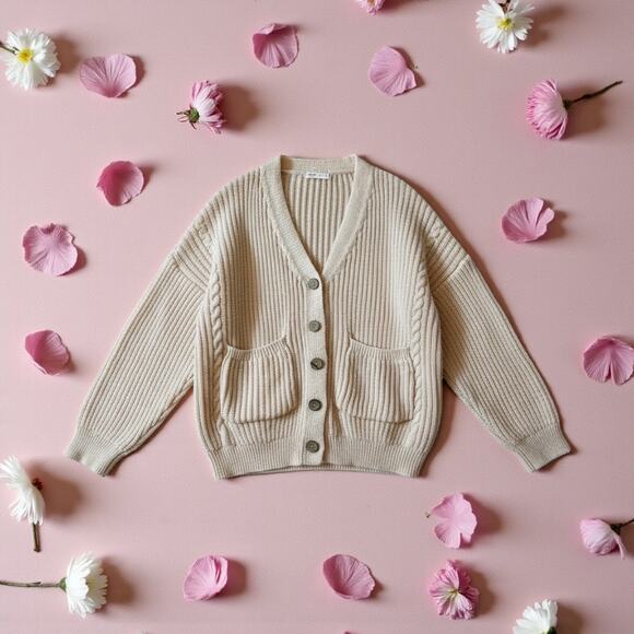 Romwe Women’s Balloon Sleeve Chunky Knit Button Cardigan Peach Small 4 Cottage - Picture 12 of 12